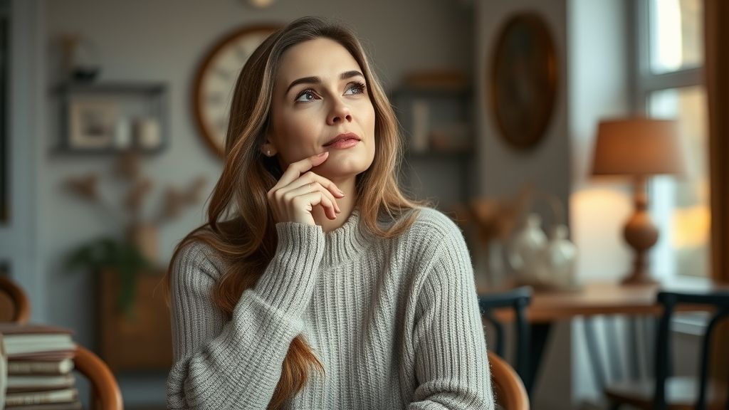 Attraktive lesbische Frau sitzt in stilvoller Umgebung und blickt nachdenklich zur Seite – Symbolbild für moderne Partnervermittlung für homosexuelle Frauen, PerfectDate, gegründet von Markus Poniewas.