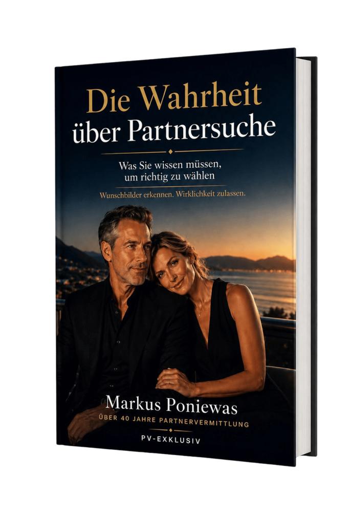 Buchcover „Die Wahrheit über Partnersuche“ von Markus Poniewas als hochwertiges Buchmotiv auf der PerfectDate-Startseite
